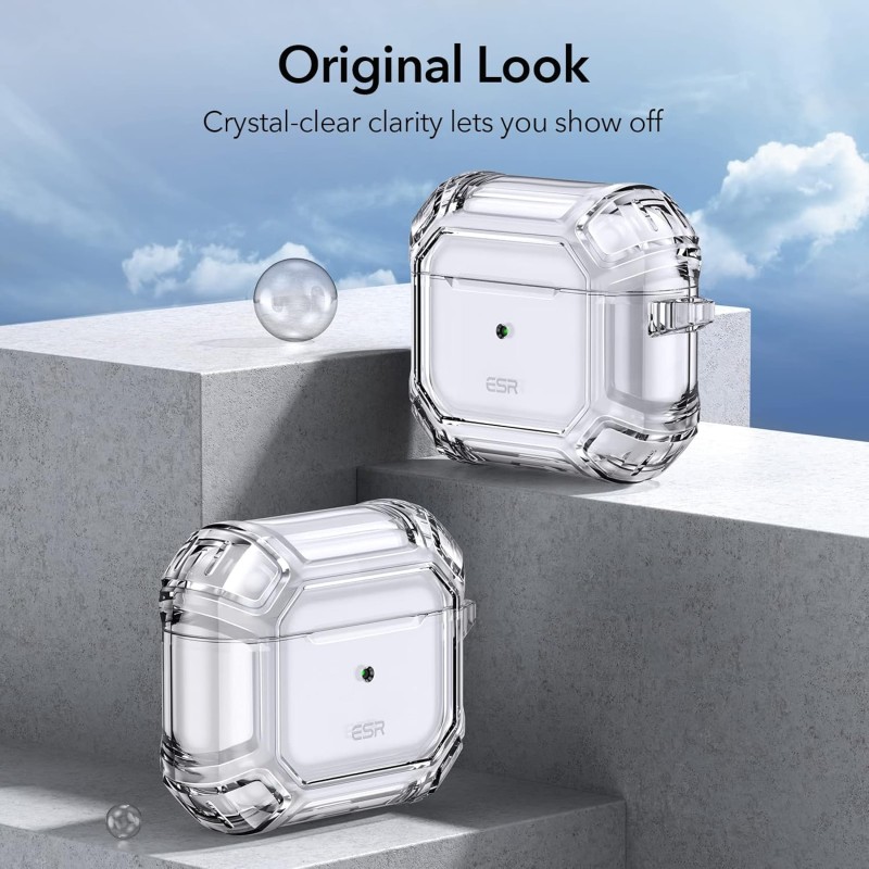 ESR Tough Case Compatible with AirPods 3 Case with Carabiner, Rugged Protective Cover for AirPods 3rd Generation Case, Scratch Resistant, Drop Protection, Shock Armor Series, Clear ESR Tough Case Compatible with AirPods 3 Case with Carabiner, Rugged Protective Cover for AirPods 3rd Generation Case, Scratch Resistant, Drop Protection, Shock Armor Series, Clear