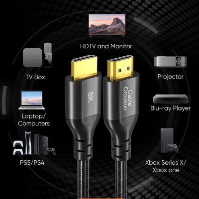 CableCreation 8K HDMI Cable 3.3 Feet, 48Gbps 4K 8K/60Hz HDMI Cable eARC HDR HDCP 2.2 2.3 Compatible with PS5, PS4, Xbox Series X, MacBook Pro 2021, Roku TV, Sony TV, Samsung TV, PC, Laptop, Grey CableCreation 8K HDMI Cable 3.3 Feet, 48Gbps 4K 8K/60Hz HDMI Cable eARC HDR HDCP 2.2 2.3 Compatible with PS5, PS4, Xbox Series X, MacBook Pro 2021, Roku TV, Sony TV, Samsung TV, PC, Laptop, Grey