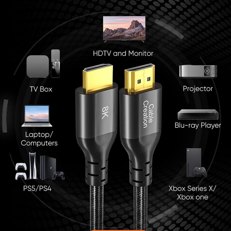 CableCreation 8K HDMI Cable 3.3 Feet, 48Gbps 4K 8K/60Hz HDMI Cable eARC HDR HDCP 2.2 2.3 Compatible with PS5, PS4, Xbox Series X, MacBook Pro 2021, Roku TV, Sony TV, Samsung TV, PC, Laptop, Grey CableCreation 8K HDMI Cable 3.3 Feet, 48Gbps 4K 8K/60Hz HDMI Cable eARC HDR HDCP 2.2 2.3 Compatible with PS5, PS4, Xbox Series X, MacBook Pro 2021, Roku TV, Sony TV, Samsung TV, PC, Laptop, Grey