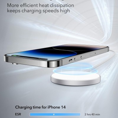 ESR Magnetic Wireless Charger, Compatible with Magsafe Charger, Compatible with iPhone 16/15/14/13/12 Series, AirPods 4/3/AirPods Pro, Strong Magnetic Lock, Reinforced Braided Nylon Cable, Silver ESR Magnetic Wireless Charger, Compatible with Magsafe Charger, Compatible with iPhone 16/15/14/13/12 Series, AirPods 4/3/AirPods Pro, Strong Magnetic Lock, Reinforced Braided Nylon Cable, Silver