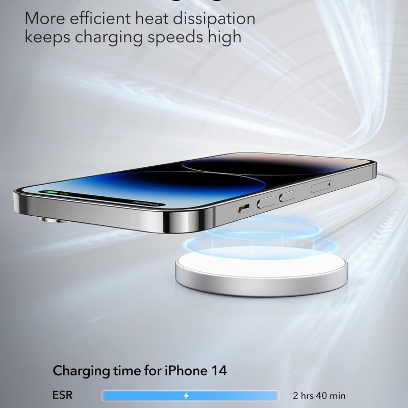 ESR Magnetic Wireless Charger, Compatible with Magsafe Charger, Compatible with iPhone 16/15/14/13/12 Series, AirPods 4/3/AirPods Pro, Strong Magnetic Lock, Reinforced Braided Nylon Cable, Silver ESR Magnetic Wireless Charger, Compatible with Magsafe Charger, Compatible with iPhone 16/15/14/13/12 Series, AirPods 4/3/AirPods Pro, Strong Magnetic Lock, Reinforced Braided Nylon Cable, Silver