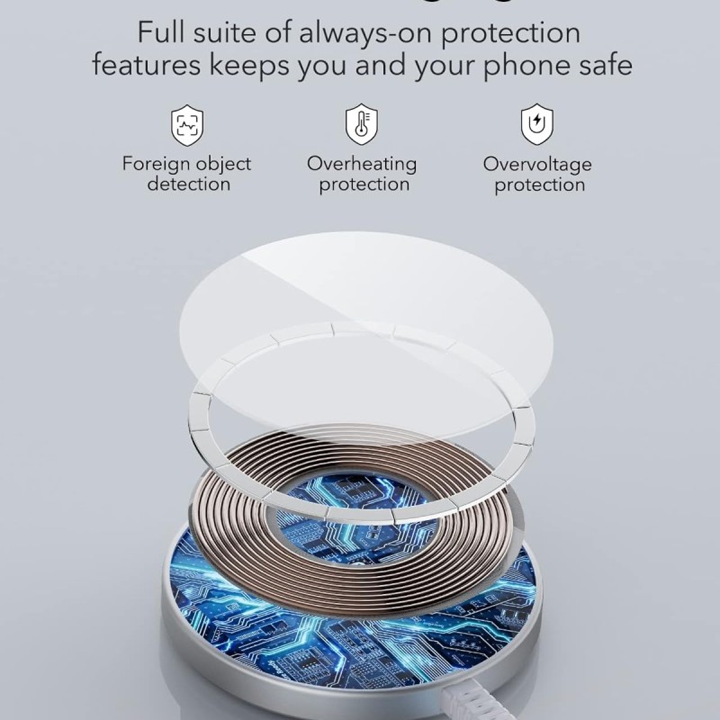 ESR Magnetic Wireless Charger, Compatible with Magsafe Charger, Compatible with iPhone 16/15/14/13/12 Series, AirPods 4/3/AirPods Pro, Strong Magnetic Lock, Reinforced Braided Nylon Cable, Silver ESR Magnetic Wireless Charger, Compatible with Magsafe Charger, Compatible with iPhone 16/15/14/13/12 Series, AirPods 4/3/AirPods Pro, Strong Magnetic Lock, Reinforced Braided Nylon Cable, Silver