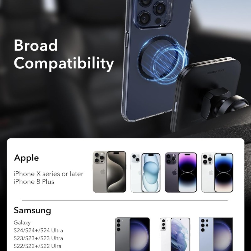 ESR Magnetic Ring 360, Compatible with MagSafe Sticker, Universal Magnetic Kit for iPhone 16/15/14/13/12/11/X Series, Galaxy Samsung ESR Magnetic Ring 360, Compatible with MagSafe Sticker, Universal Magnetic Kit for iPhone 16/15/14/13/12/11/X Series, Galaxy Samsung
