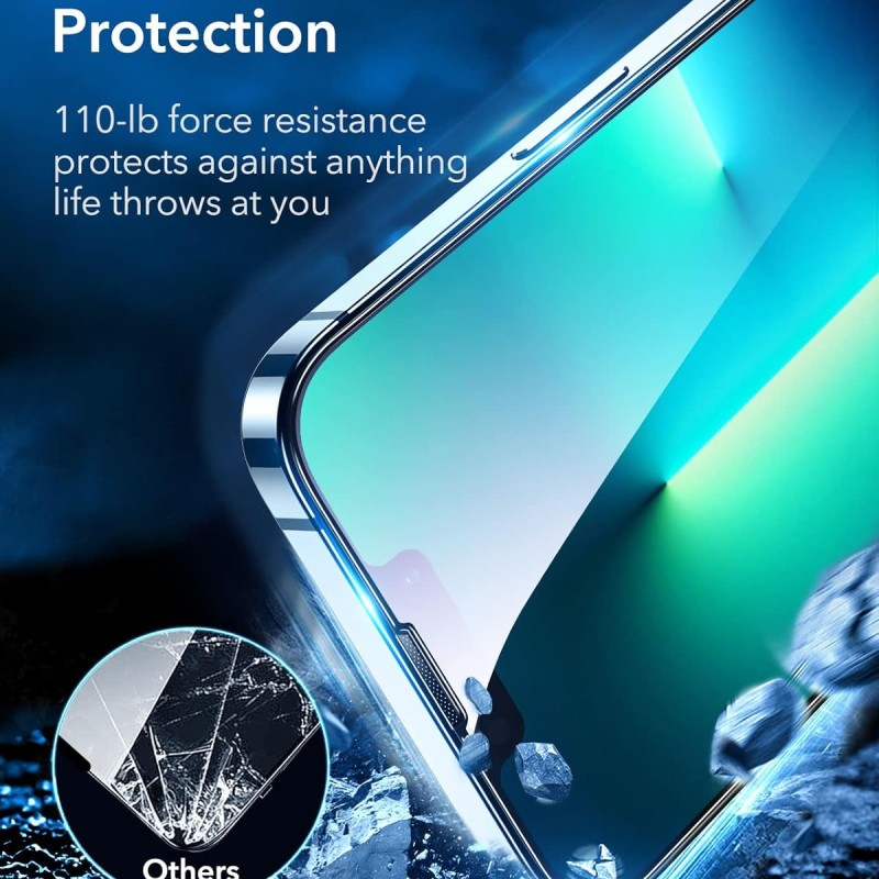 ESR Armorite Screen Protector Compatible with iPhone 13 Pro Max,110 lb of Force Resistance, Ultra-Tough Tempered-Glass with Speaker Shield, Easy Installation Frame, 2 Pack ESR Armorite Screen Protector Compatible with iPhone 13 Pro Max,110 lb of Force Resistance, Ultra-Tough Tempered-Glass with Speaker Shield, Easy Installation Frame, 2 Pack