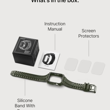 Fullmosa Apple Watch 44mm Rugged Silicone Band/Straps with Screen Protector and Bumper Case for Men, Compatible with Apple Watch Series 8 | 7 (45mm/41mm) | SE2 | 6 | SE | 5 | 4 (44mm/40mm) - Army Green [Watch NOT Included]