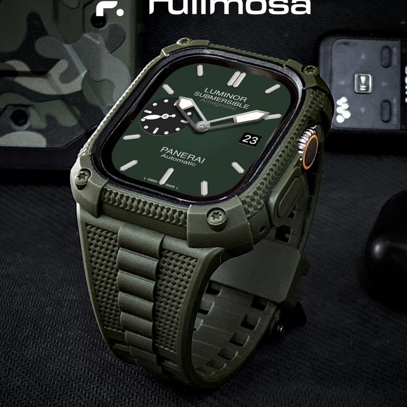 Fullmosa Apple Watch 44mm Rugged Silicone Band/Straps with Screen Protector and Bumper Case for Men, Compatible with Apple Watch Series 8 | 7 (45mm/41mm) | SE2 | 6 | SE | 5 | 4 (44mm/40mm) - Army Green [Watch NOT Included]