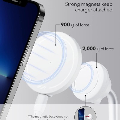 ESR HaloLock Shift Wireless Charger, Compatible with MagSafe Charger Stand, 2 Charging Modes, Detachable Fast Charging Pad, for Caseless iPhone 14/13/12 Series Phones and Magnetic Cases, White