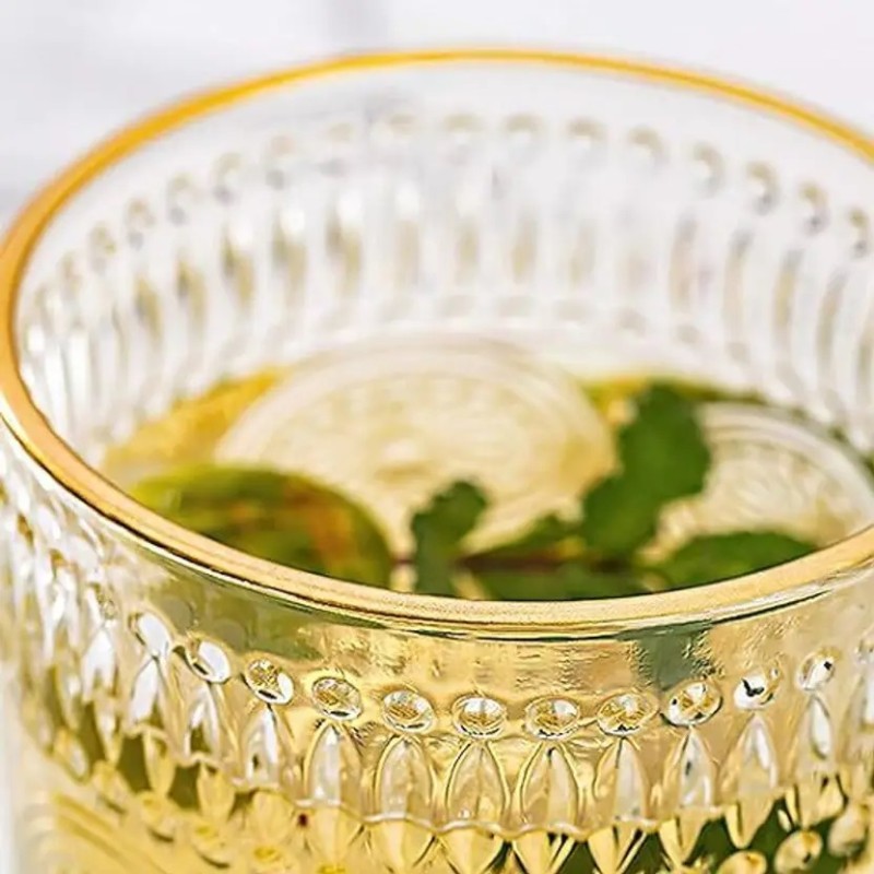 Embossed Crystal Whisky Glass 310 ml - Set of 6 Pcs With Gold Line YG19523 Embossed Crystal Whisky Glass 310 ml - Set of 6 Pcs With Gold Line YG19523