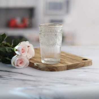 Embossed Crystal Water Glass 340 ml - Set of 6 Pcs YG19524 - With Gold Line Embossed Crystal Water Glass 340 ml - Set of 6 Pcs YG19524 - With Gold Line