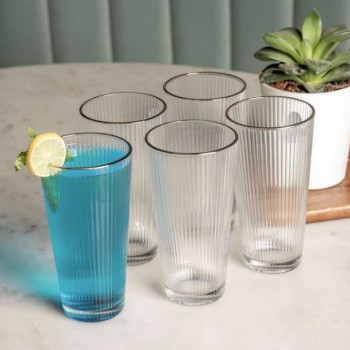 Crystal Water Glass 370 ml - Set of 6 Pcs YG19537 - With Gold Line