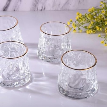 Crystal Rolling Juice Glass 165ml - Set of 6 Pcs  YG19550 - With Gold Line