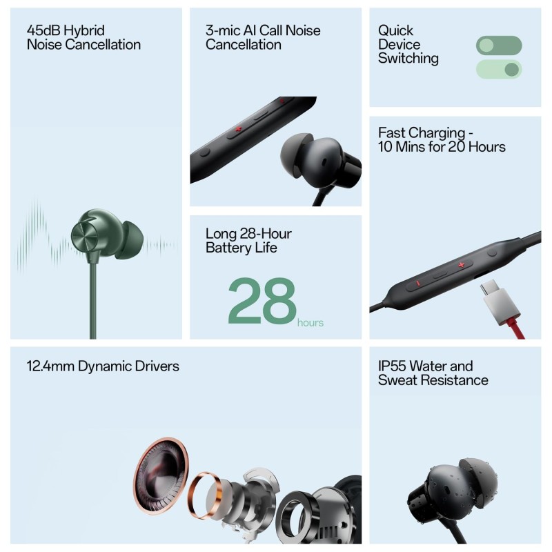 OnePlus Bullets Wireless Z2 ANC Bluetooth in Ear Earphones with Mic, 45dB Hybrid ANC, Bombastic Bass - 12.4 mm Drivers, 10 Mins Charge - 20 Hrs Music, 28 Hrs Battery (Grand Green) OnePlus Bullets Wireless Z2 ANC Bluetooth in Ear Earphones with Mic, 45dB Hybrid ANC, Bombastic Bass - 12.4 mm Drivers, 10 Mins Charge - 20 Hrs Music, 28 Hrs Battery (Grand Green)