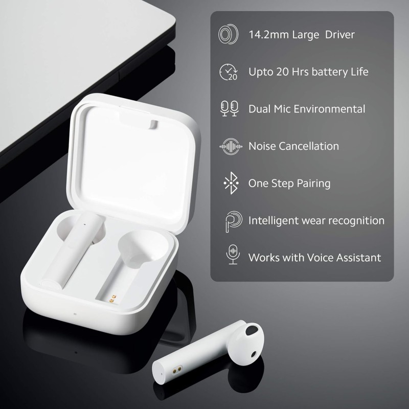 Mi True Wireless Earphones 2C with Dual Mic Environmental Noise Cancellation, 14.2 Dynamic Driver & up to 20hrs of Playback Mi True Wireless Earphones 2C with Dual Mic Environmental Noise Cancellation, 14.2 Dynamic Driver & up to 20hrs of Playback