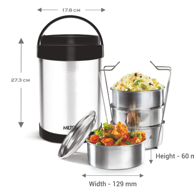 MILTON Royal 4 Stainless Steel Containers with 600 ml Each, PU Insulated, Hot & Cold Leak Proof Lunch Box for Office, College, Picnic, Silver