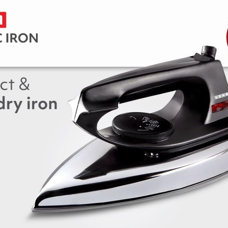 USHA Aluminium Ei 2802 1000 Watts Ultra Light Weight Dry Iron With Non-Stick Soleplate (White)