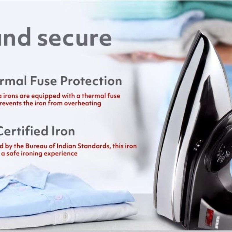 USHA Aluminium Ei 2802 1000 Watts Ultra Light Weight Dry Iron With Non-Stick Soleplate (White)