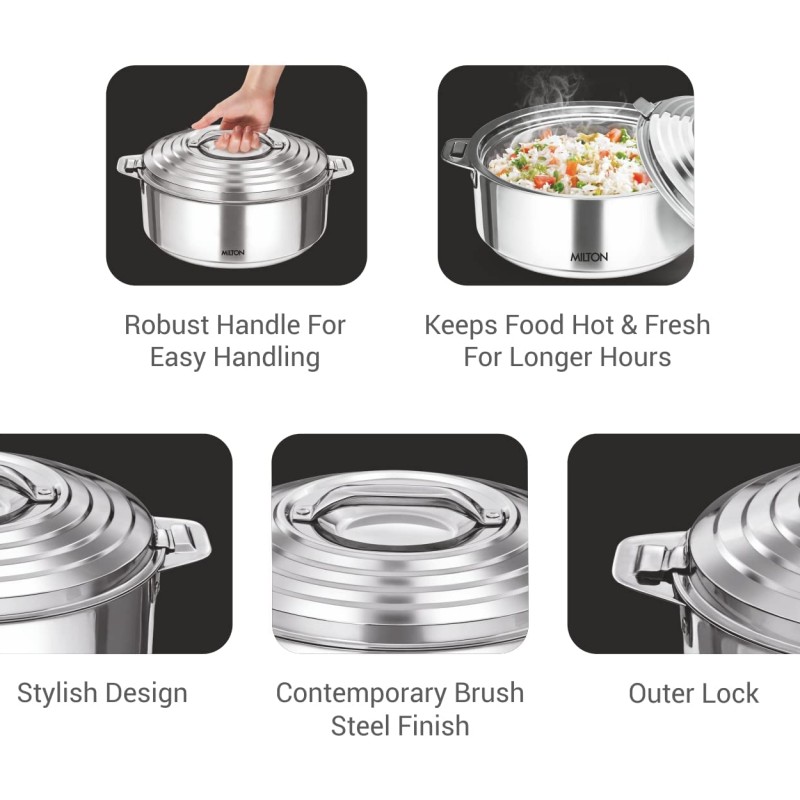 Milton Galaxia 3500 Stainless Steel Casserole, 3.3 litres, Silver