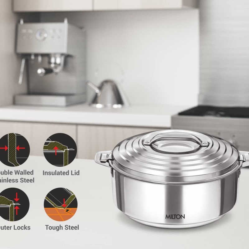 Milton Galaxia 3500 Stainless Steel Casserole, 3.3 litres, Silver