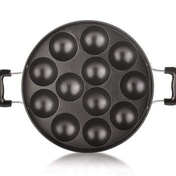 Tosaa Non-Stick 12 Cavity Appam Patra Side Handle with lid, Color May Vary