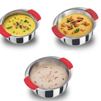 Hawkins Tri-Ply Stainless Steel Metro Patila/Tope/Cook-N-Serve, 3 Pieces Combo Set, 1.5 L, 2 L And 2.5 L, 2.5 Liter, Silver