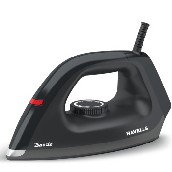 Havells Dry Iron Dazzle 1100 watts | Iron Press German Technology | Plastic Non Sick Coated Sole Plate | Shock Proof Body (Black)