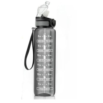 Clazkit Plastic Unbreakable Water Bottle With Motivational Time Marker, Sipper Bottle For Adults, Water Bottle For Gym Office| Water Bottle For Kids Water Bottle For Girls - Black(1 Ltr) 1 Pc