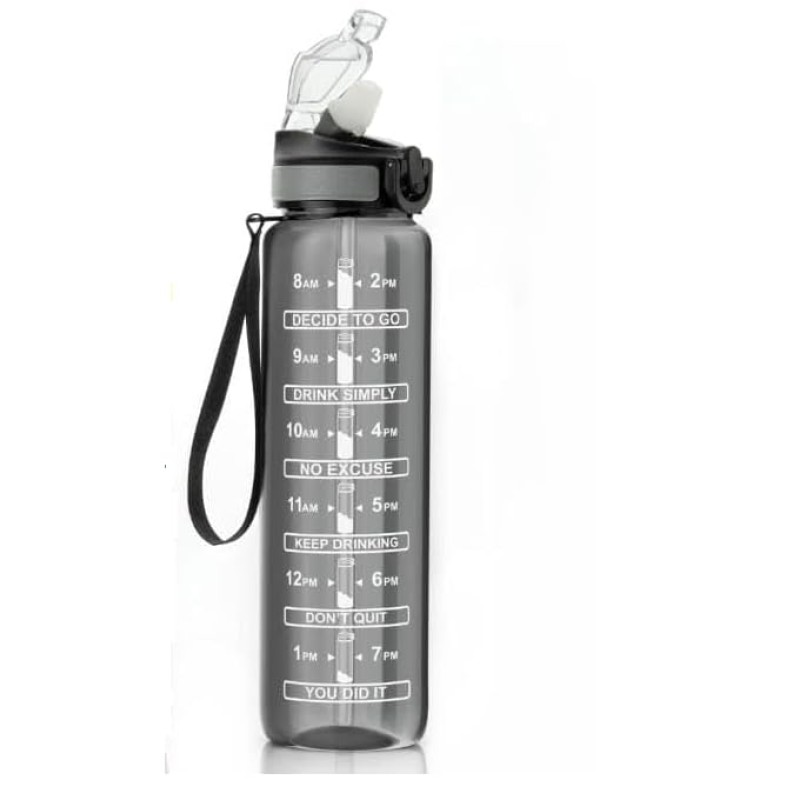 Clazkit Plastic Unbreakable Water Bottle With Motivational Time Marker, Sipper Bottle For Adults, Water Bottle For Gym Office| Water Bottle For Kids Water Bottle For Girls - Black(1 Ltr) 1 Pc