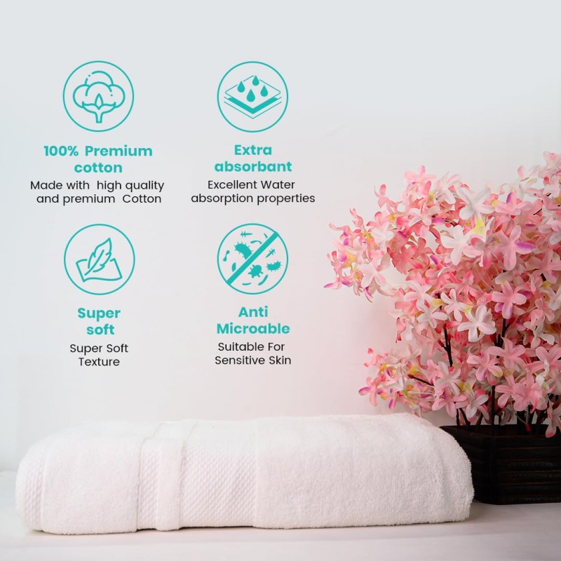 Cuddle Cotton Regalia Zero Twist Bath Towel, 600 GSM, 75 cm x 150 cm, Pearl White