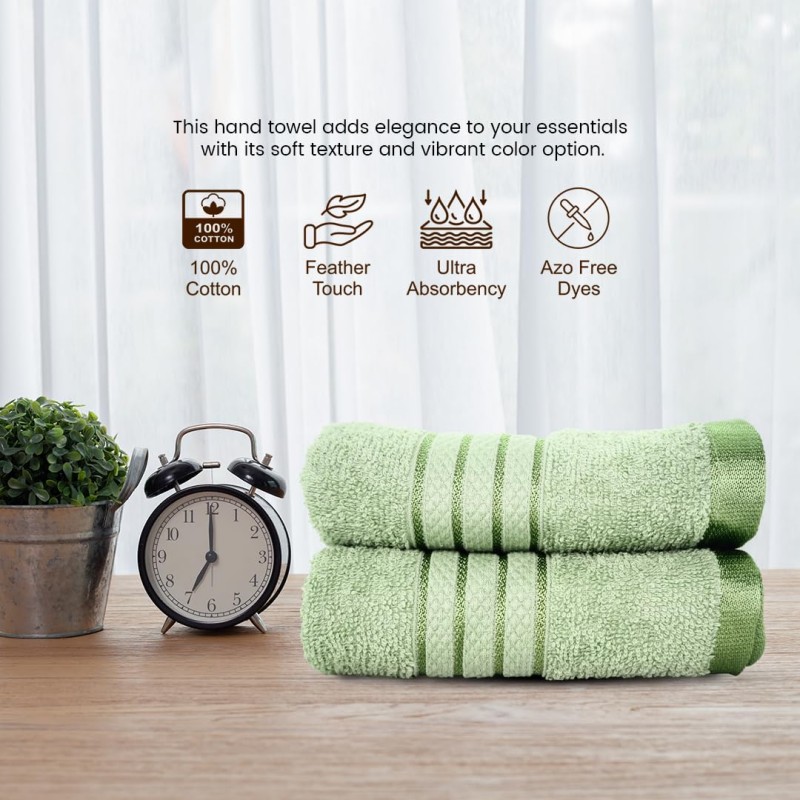 Cuddle Cotton Requisite Hand Towel Set of 2, 40 cm x 60 cm, 400 GSM, Emerald Green 100% Cotton