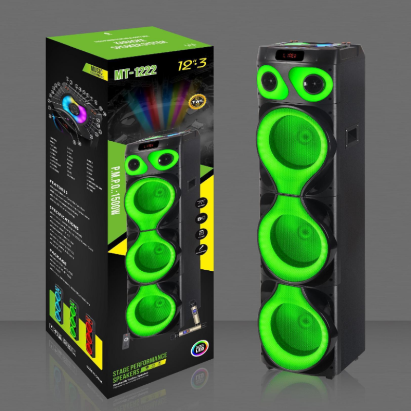 MT-1222 Power Party 3 Horn 12 Inch Speaker Big TWS Bass Speaker With Double Wireless Microphone MT-1222 Power Party 3 Horn 12 Inch Speaker Big TWS Bass Speaker With Double Wireless Microphone