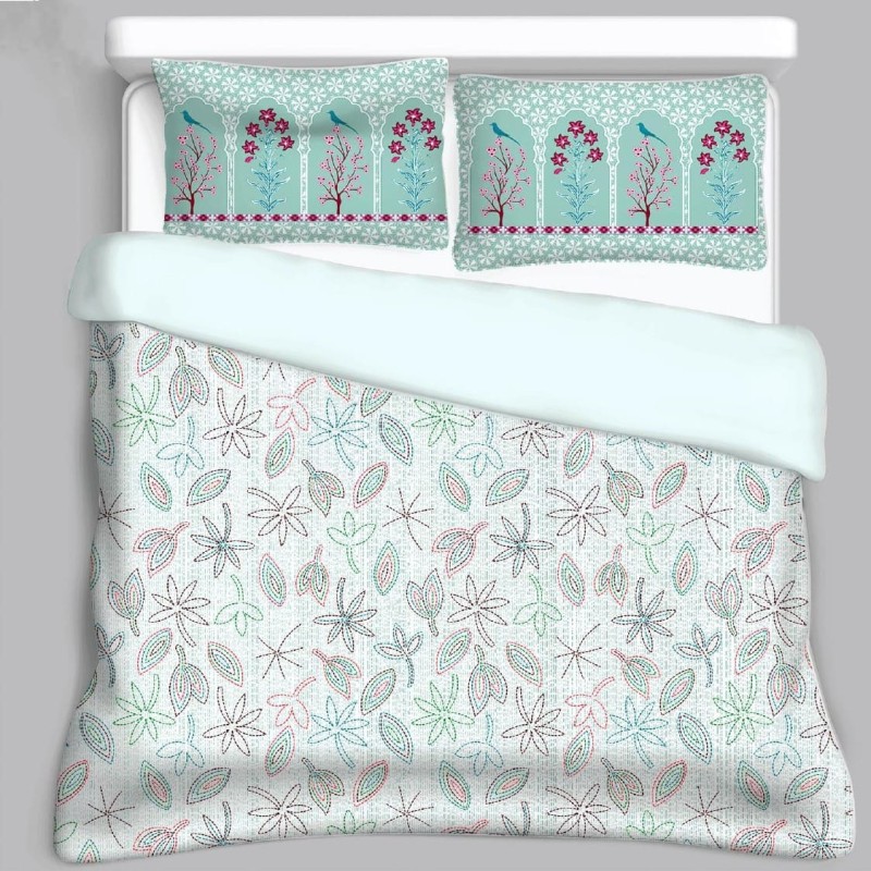 Bella Casa, Double Bedsheet Set with 2 Pillow Covers 100% Cotton -Utsav
