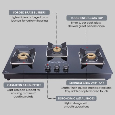 Wonderchef Octavia 4 Burner Glass Hob Top Manual Cooktop , Manual Hob Top | Manual Ignition | Forged Brass Burners | Stainless Steel Drip Tray | Anti-Skid Legs | Large & Heavy Pan support | LPG compatible | Black steel frame | 2 Year Warranty | Black Wonderchef Octavia 4 Burner Glass Hob Top Manual Cooktop , Manual Hob Top | Manual Ignition | Forged Brass Burners | Stainless Steel Drip Tray | Anti-Skid Legs | Large & Heavy Pan support | LPG compatible | Black steel frame | 2 Year Warranty | Black
