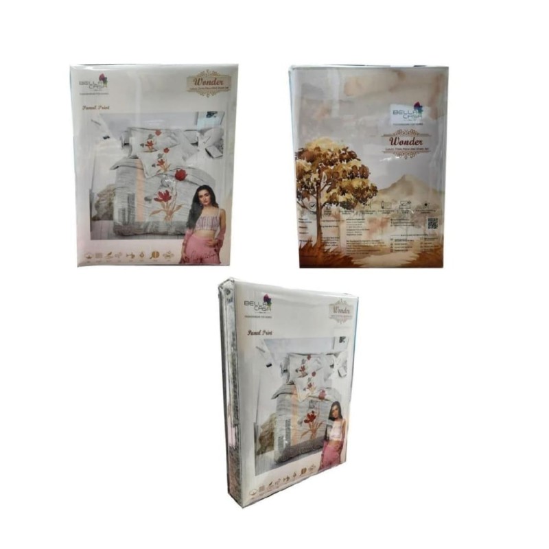 Bella Casa, Double Bedsheet Set with 2 Pillow Covers 100% Cotton -Wonder Bella Casa, Double Bedsheet Set with 2 Pillow Covers 100% Cotton -Wonder