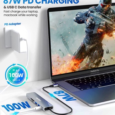 Verilux ® USB C Hub Multiport Adapter 6 in 1 Portable Aluminum USB Extender Verilux ® USB C Hub Multiport Adapter 6 in 1 Portable Aluminum USB Extender