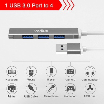 Verilux® USB Hub 3.0 for PC, 4-Port High Speed USB Hub - (Grey) Verilux® USB Hub 3.0 for PC, 4-Port High Speed USB Hub - (Grey)
