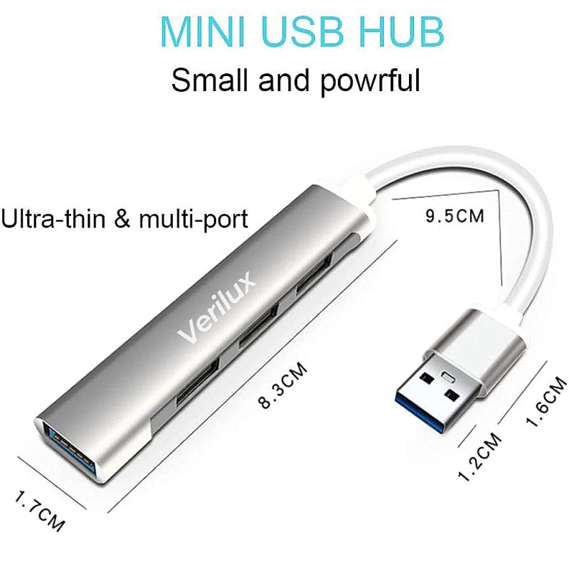 Verilux® USB Hub 3.0 for PC, 4-Port High Speed USB Hub - (Grey) Verilux® USB Hub 3.0 for PC, 4-Port High Speed USB Hub - (Grey)