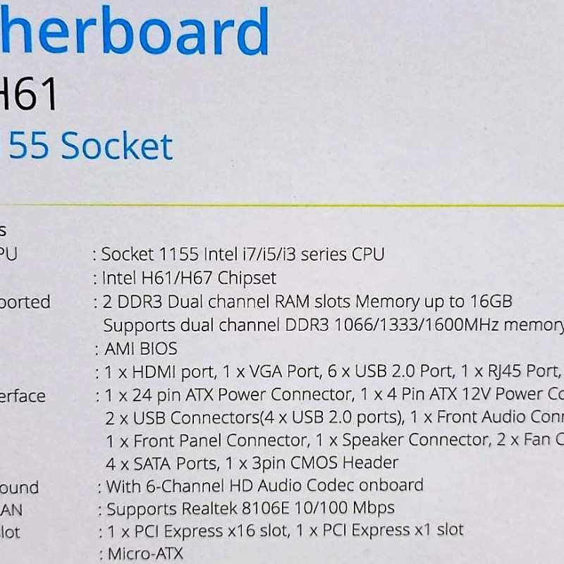 Zebronics H61 Motherboard Zebronics H61 Motherboard