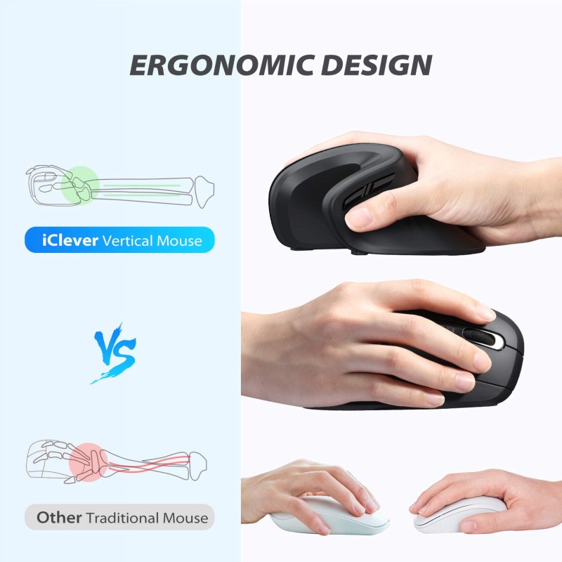 iClever Ergonomic Mouse, Vertical Mouse 6 Buttons Adjustable DPI - Black iClever Ergonomic Mouse, Vertical Mouse 6 Buttons Adjustable DPI - Black