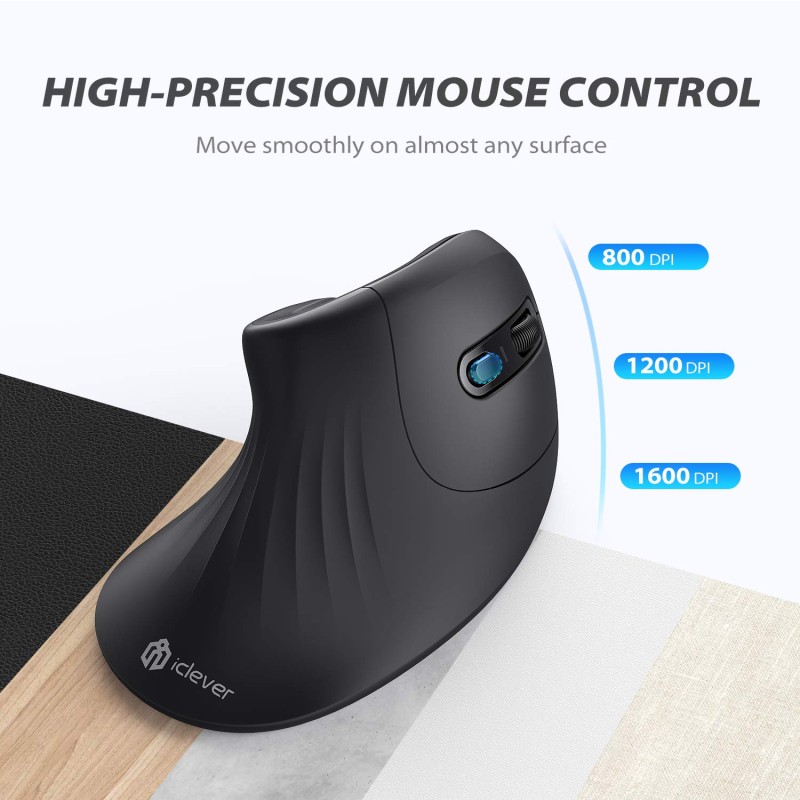 iClever Ergonomic Mouse, Vertical Mouse 6 Buttons Adjustable DPI - Black iClever Ergonomic Mouse, Vertical Mouse 6 Buttons Adjustable DPI - Black