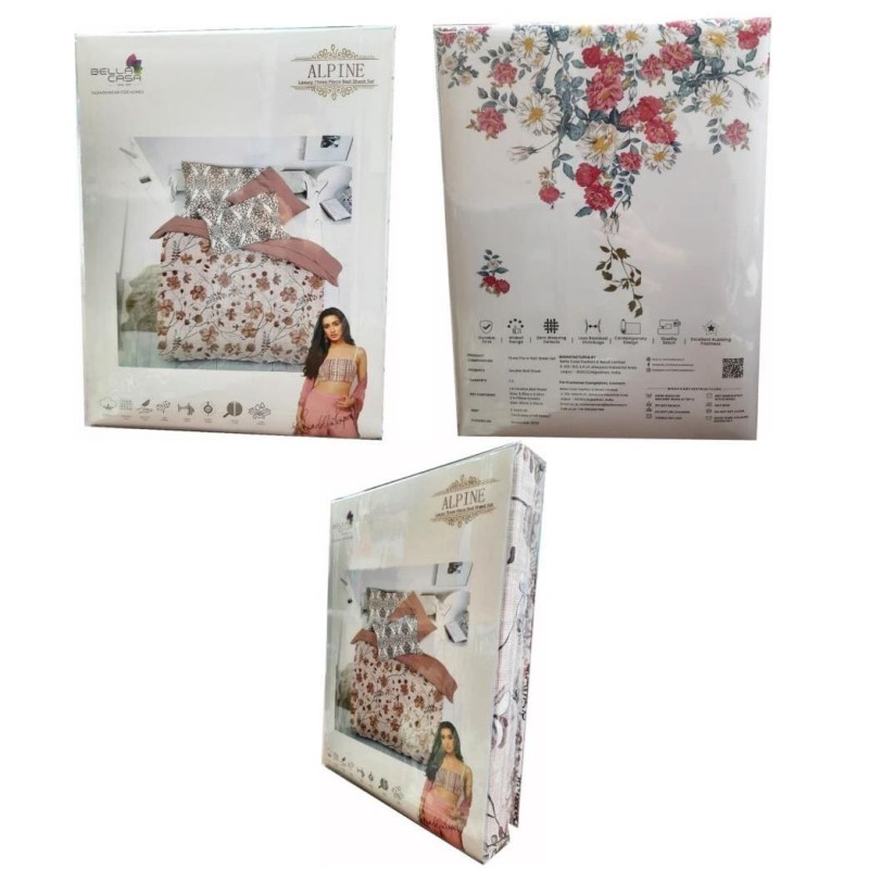 Bella Casa, Double Bedsheet Set with 2 Pillow Covers - Cotton -Alpine Bella Casa, Double Bedsheet Set with 2 Pillow Covers - Cotton -Alpine