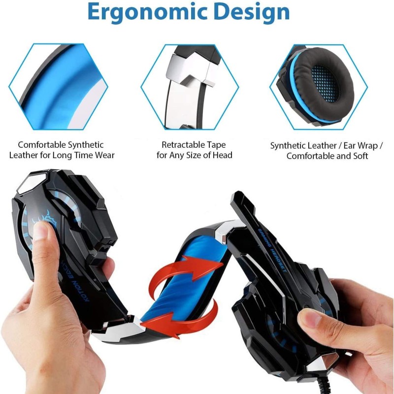 Kotion Each: Over The Ear Wired Headsets With Mic & Led - G9000 Edition For Pc/Ipad/Iphone/Tablets/Mobile Phones (Black/Blue) Kotion Each: Over The Ear Wired Headsets With Mic & Led - G9000 Edition For Pc/Ipad/Iphone/Tablets/Mobile Phones (Black/Blue)