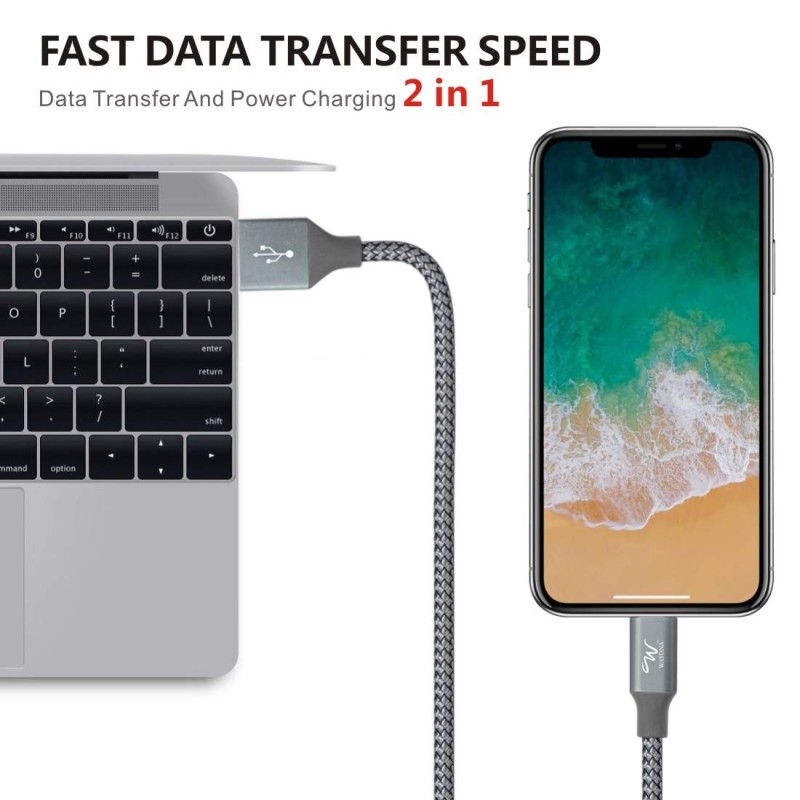 Wayona Nylon Braided 2M / 6FT Fast Charge USB to Lightning Data Sync and Charging Cable for Iphone, Ipad (6 FT Pack of 1, Grey) Wayona Nylon Braided 2M / 6FT Fast Charge USB to Lightning Data Sync and Charging Cable for Iphone, Ipad (6 FT Pack of 1, Grey)