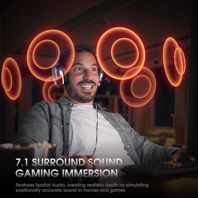 Hunterspider Gaming Headset Headphones for PS4 PS5 Switch Xbox One PC with Microphone, Noise Reduction Surround Sound & LED Light (Red) Hunterspider Gaming Headset Headphones for PS4 PS5 Switch Xbox One PC with Microphone, Noise Reduction Surround Sound & LED Light (Red)