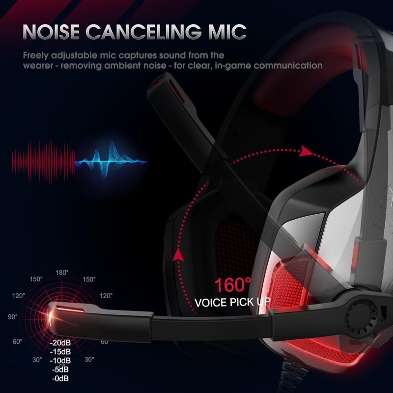 Hunterspider Gaming Headset Headphones for PS4 PS5 Switch Xbox One PC with Microphone, Noise Reduction Surround Sound & LED Light (Red) Hunterspider Gaming Headset Headphones for PS4 PS5 Switch Xbox One PC with Microphone, Noise Reduction Surround Sound & LED Light (Red)