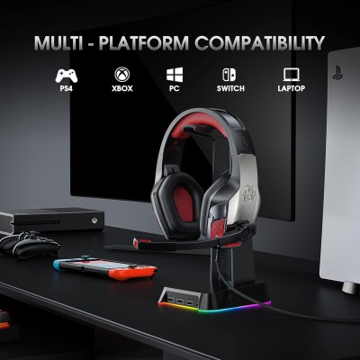 Hunterspider Gaming Headset Headphones for PS4 PS5 Switch Xbox One PC with Microphone, Noise Reduction Surround Sound & LED Light (Red) Hunterspider Gaming Headset Headphones for PS4 PS5 Switch Xbox One PC with Microphone, Noise Reduction Surround Sound & LED Light (Red)