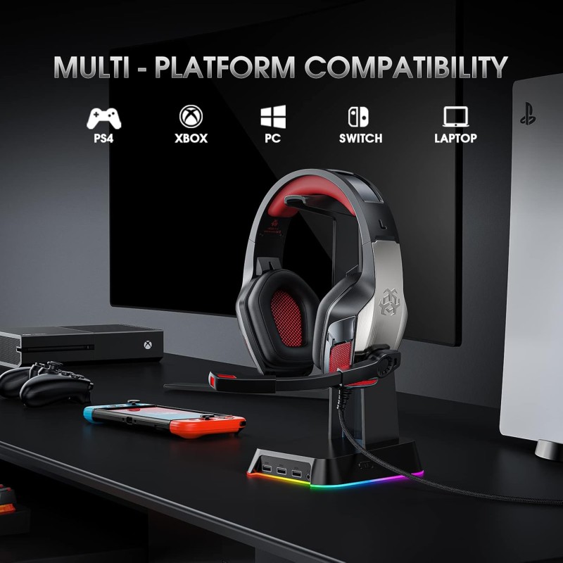 Hunterspider Gaming Headset Headphones for PS4 PS5 Switch Xbox One PC with Microphone, Noise Reduction Surround Sound & LED Light (Red) Hunterspider Gaming Headset Headphones for PS4 PS5 Switch Xbox One PC with Microphone, Noise Reduction Surround Sound & LED Light (Red)