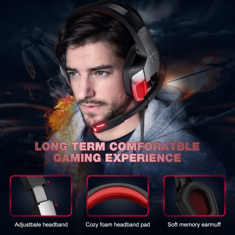 Hunterspider Gaming Headset Headphones for PS4 PS5 Switch Xbox One PC with Microphone, Noise Reduction Surround Sound & LED Light (Red) Hunterspider Gaming Headset Headphones for PS4 PS5 Switch Xbox One PC with Microphone, Noise Reduction Surround Sound & LED Light (Red)