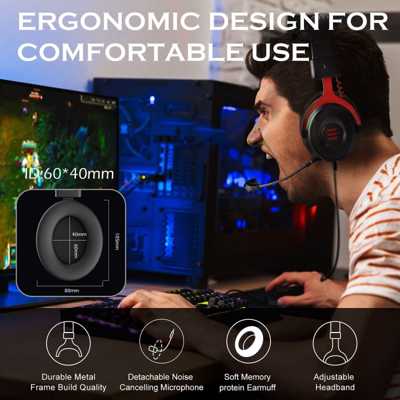 EKSA E900 Wired Stereo Gaming Headset-Over Ear Headphones with Noise Canceling Mic EKSA E900 Wired Stereo Gaming Headset-Over Ear Headphones with Noise Canceling Mic