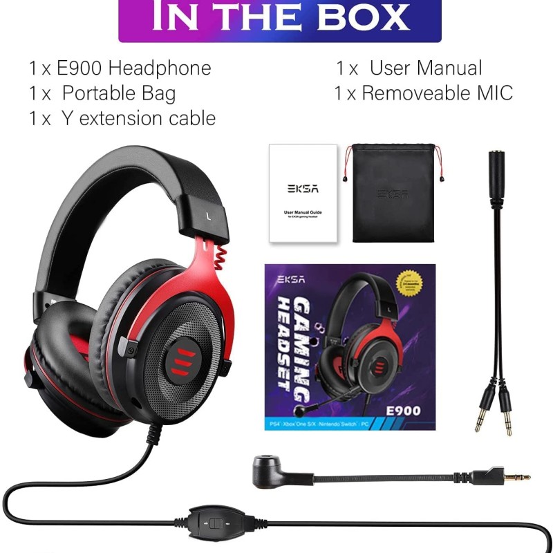 EKSA E900 Wired Stereo Gaming Headset-Over Ear Headphones with Noise Canceling Mic EKSA E900 Wired Stereo Gaming Headset-Over Ear Headphones with Noise Canceling Mic