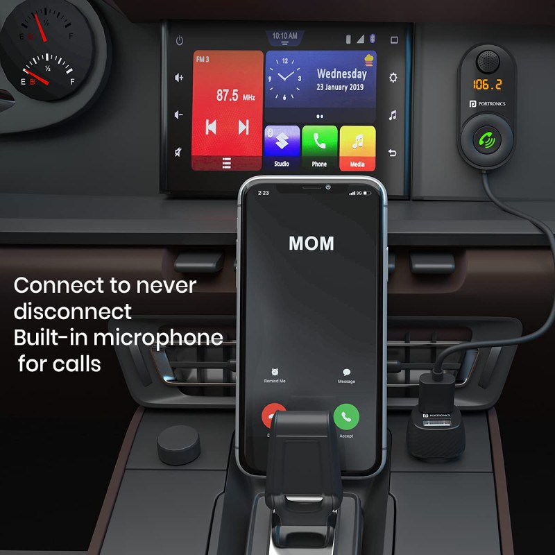 Portronics AUTO 12 in-Car Bluetooth Receiver for Handsfree Calling, Music System, Supports All Smartphones (Black) Portronics AUTO 12 in-Car Bluetooth Receiver for Handsfree Calling, Music System, Supports All Smartphones (Black)